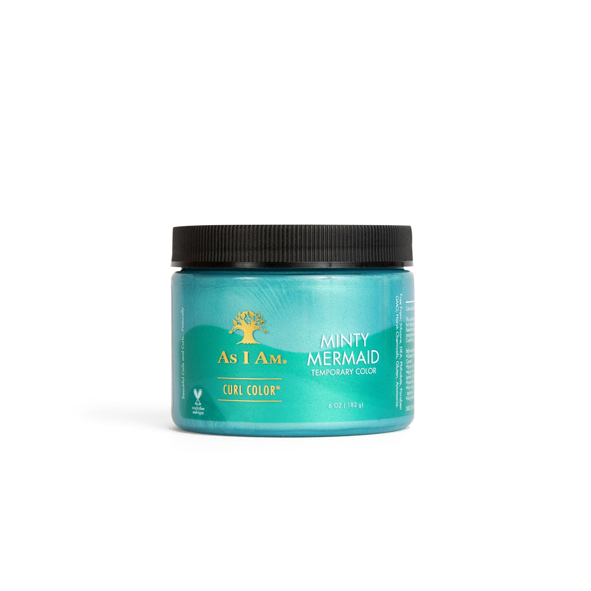 A bucket of As I Am Curl Color Temporary Color Gel in Minty Mermaid. A light turquoise/mint colored gel for temporary coloring of curls.