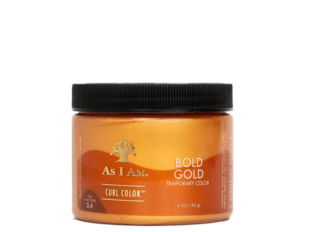 A container of As I Am Curl Color Temporary Color Gel in the vibrant, golden shade Bold Gold. 