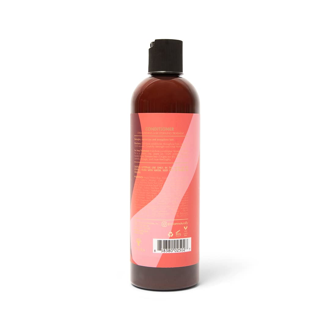 The back of As I Am Long & Luxe Conditioner (355 ml) shows the ingredient list, instructions for use and other product information.