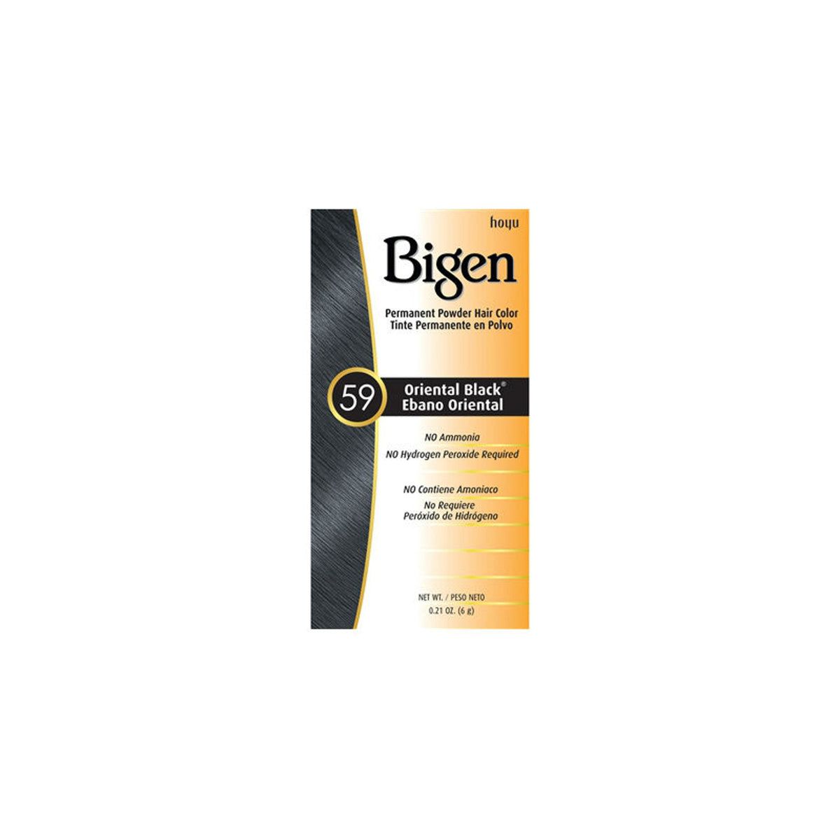 A pack of Bigen Permanent Powder Hair Color in the color Oriental Black (59).
