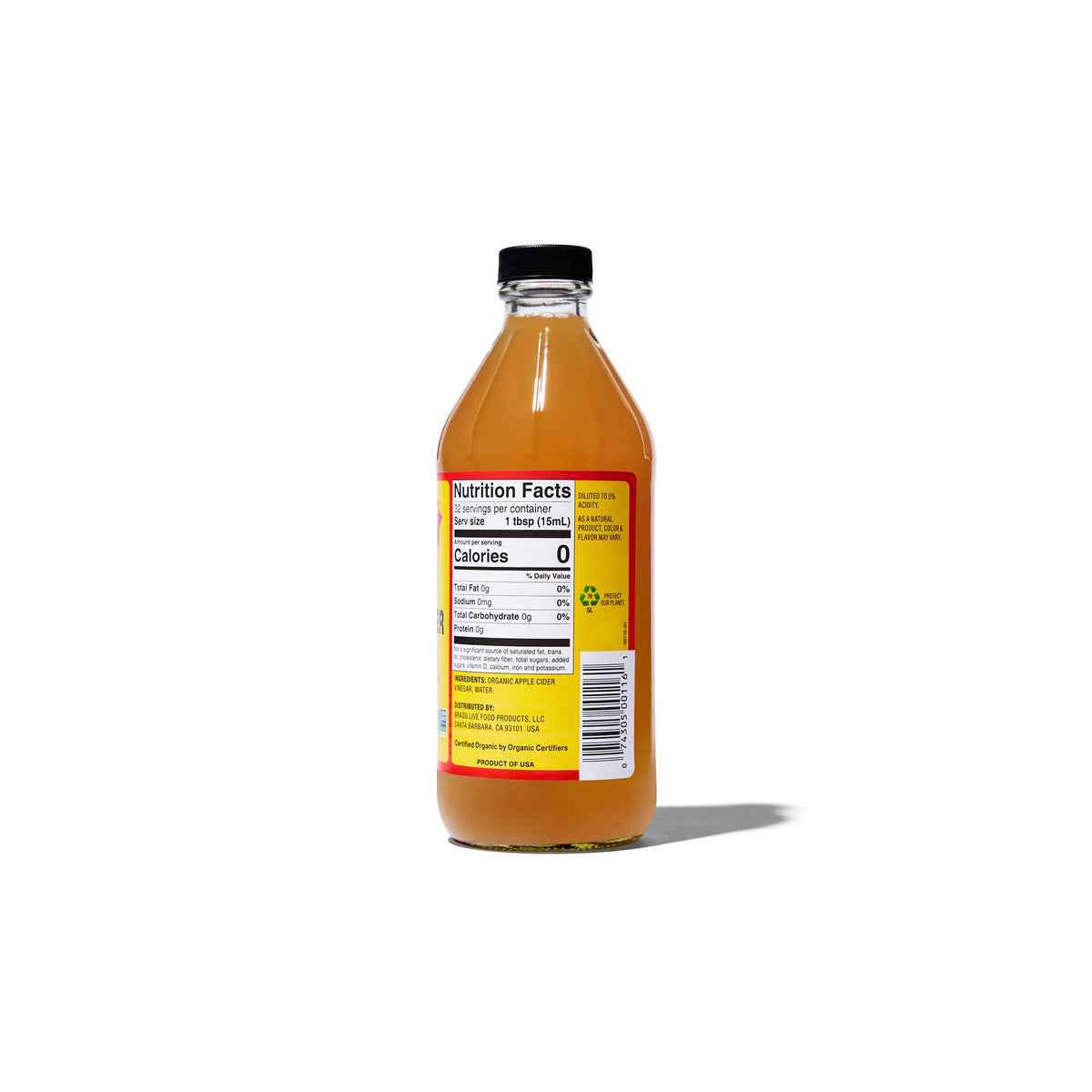 Back of Bragg Organic Apple Cider Vinegar.