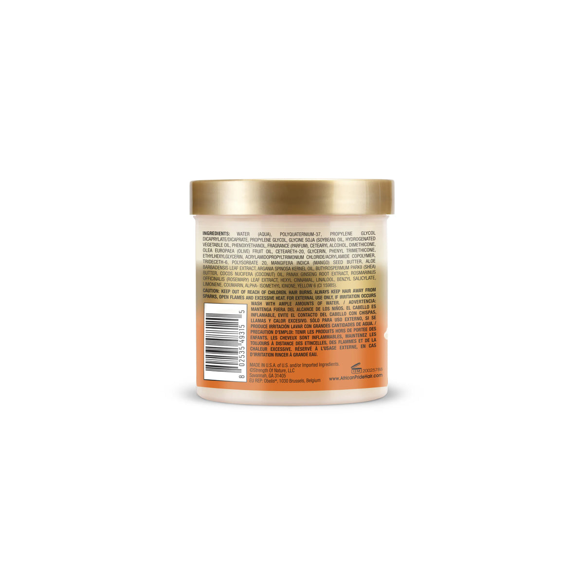 African Pride Shea Leave In Conditioner 425gr with golden lid and ingredient list shown on the back.