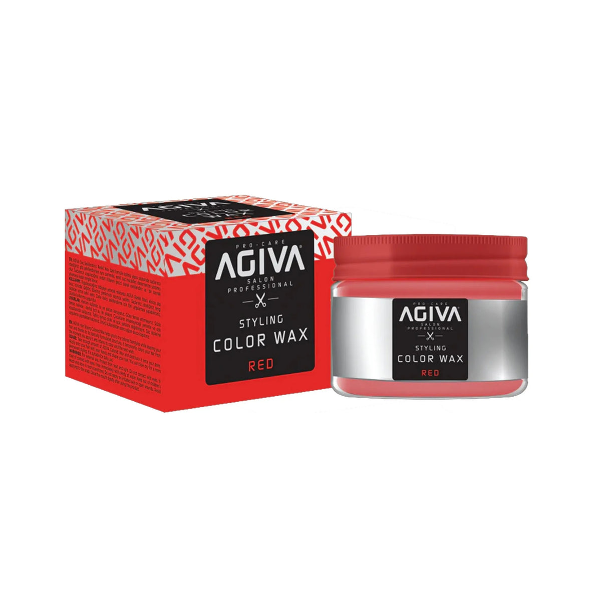 Agiva Styling Color Wax Red in red packaging with silver glass and red cap for hair styling.