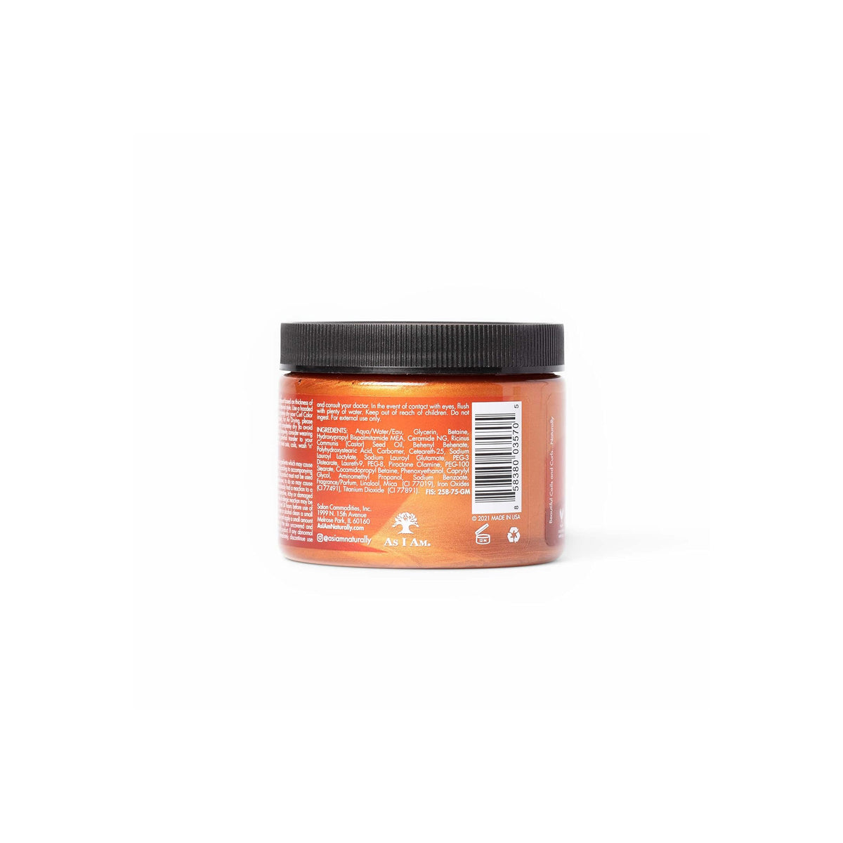 The back of As I Am Curl Color Copper showing the ingredient list and instructions for use.