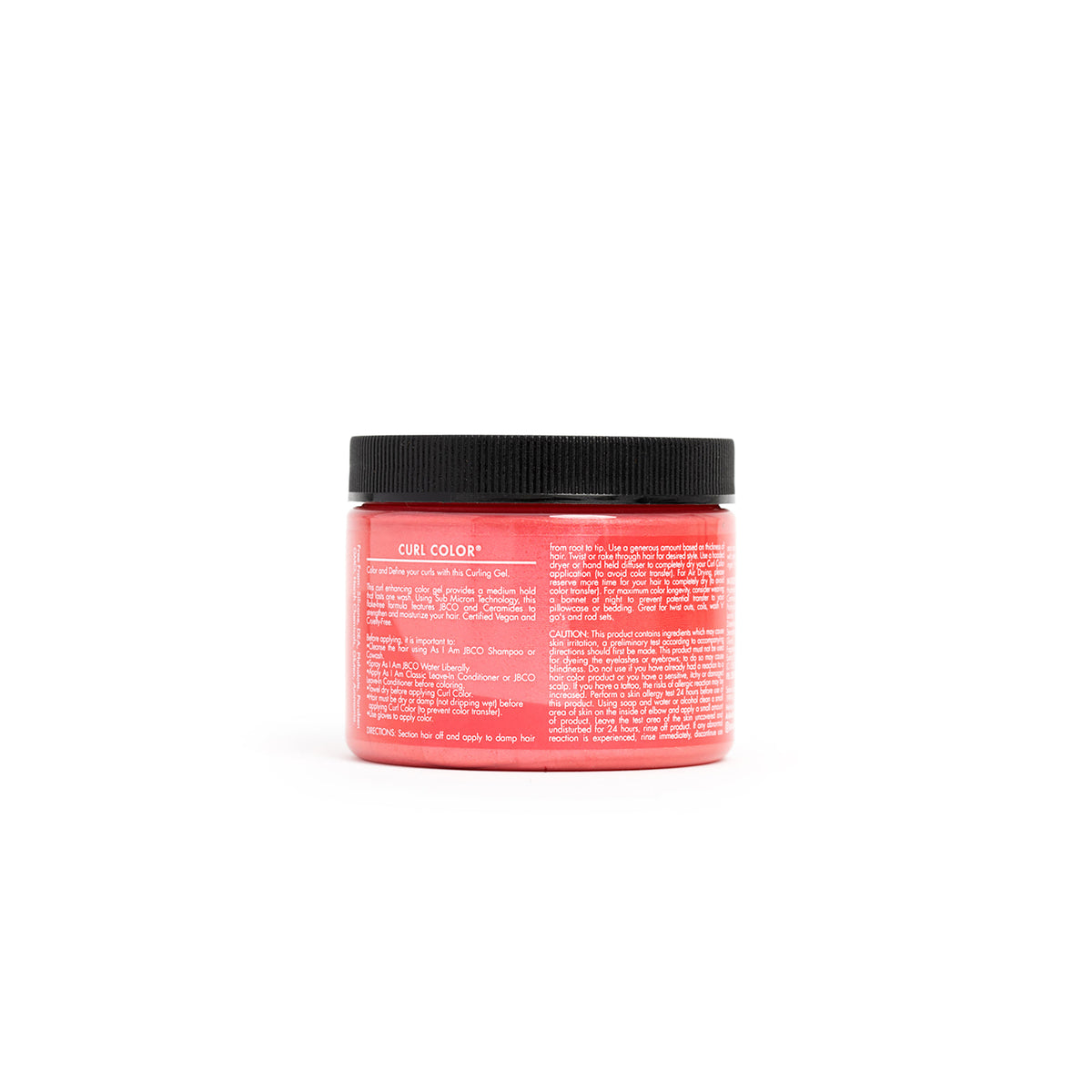 The back of As I Am Curl Color Flamingo Pink showing the ingredient list and instructions for use for temporary curl hair coloring.