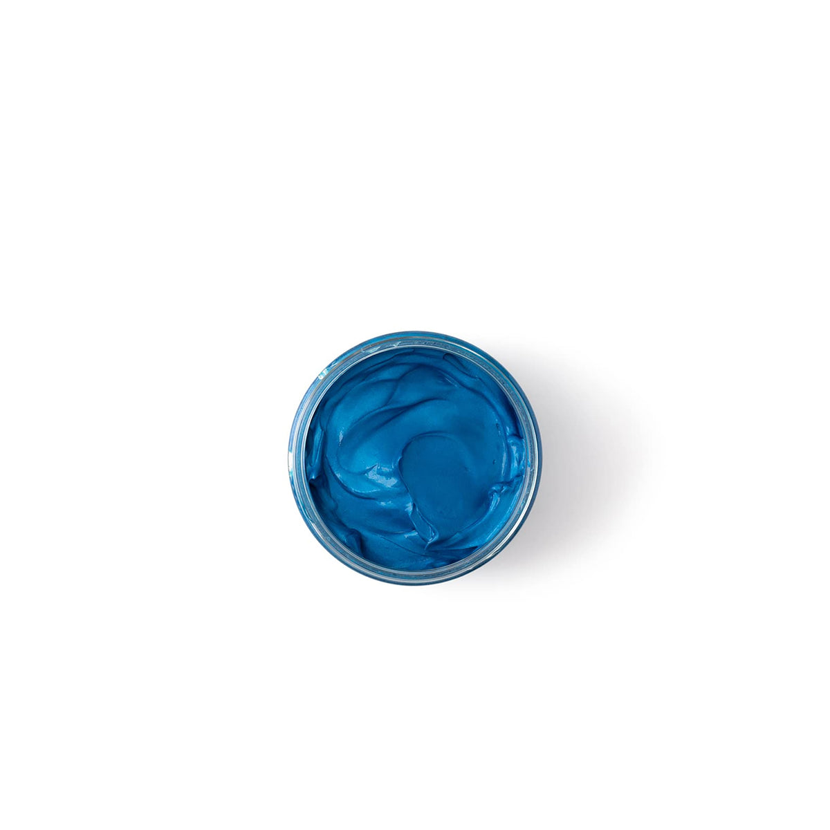 A container of the intense, cool blue color As I Am Curl Color, viewed directly from above, showing the rich texture of the product.