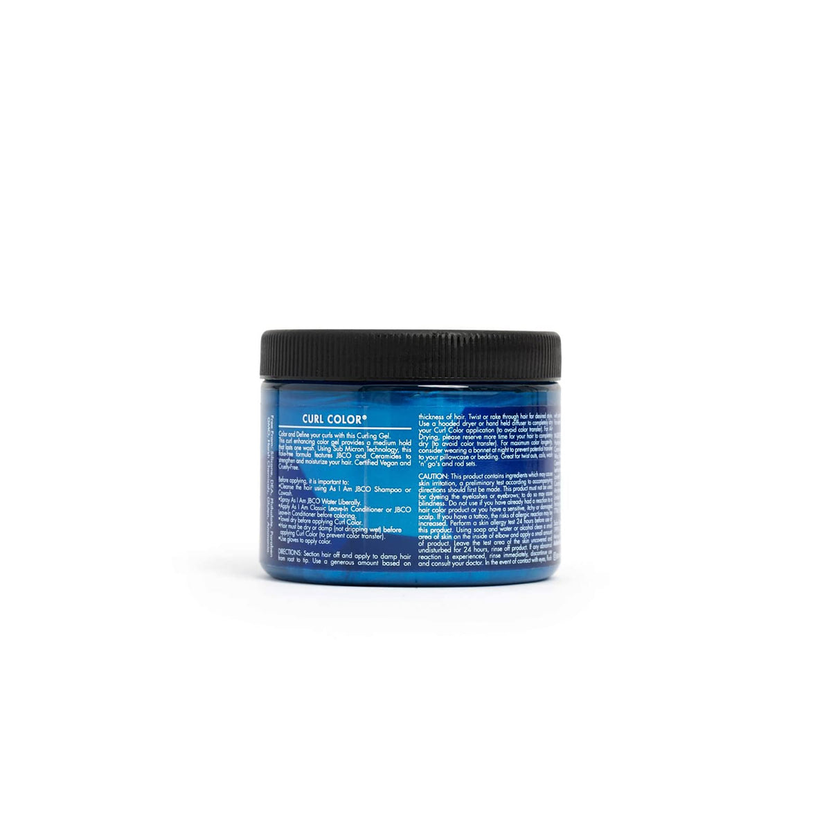 The back of As I Am Curl Color Cool Blue showing the Seed Oil ingredient list and the detailed instructions for use for temporary curl hair coloring.
