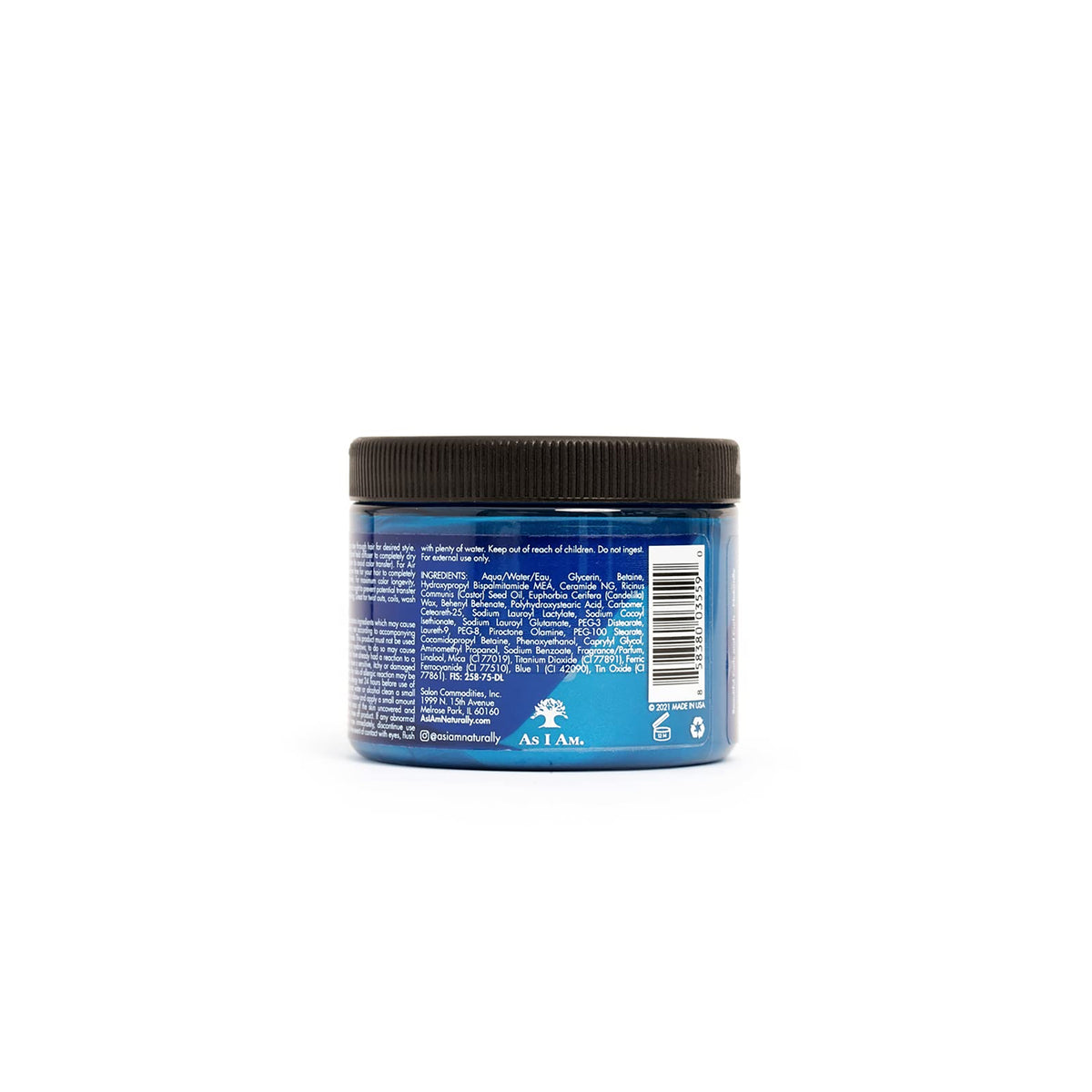 Back of As I Am Curl Color Temporary Color Gel in Cool Blue showing product information and ingredients.