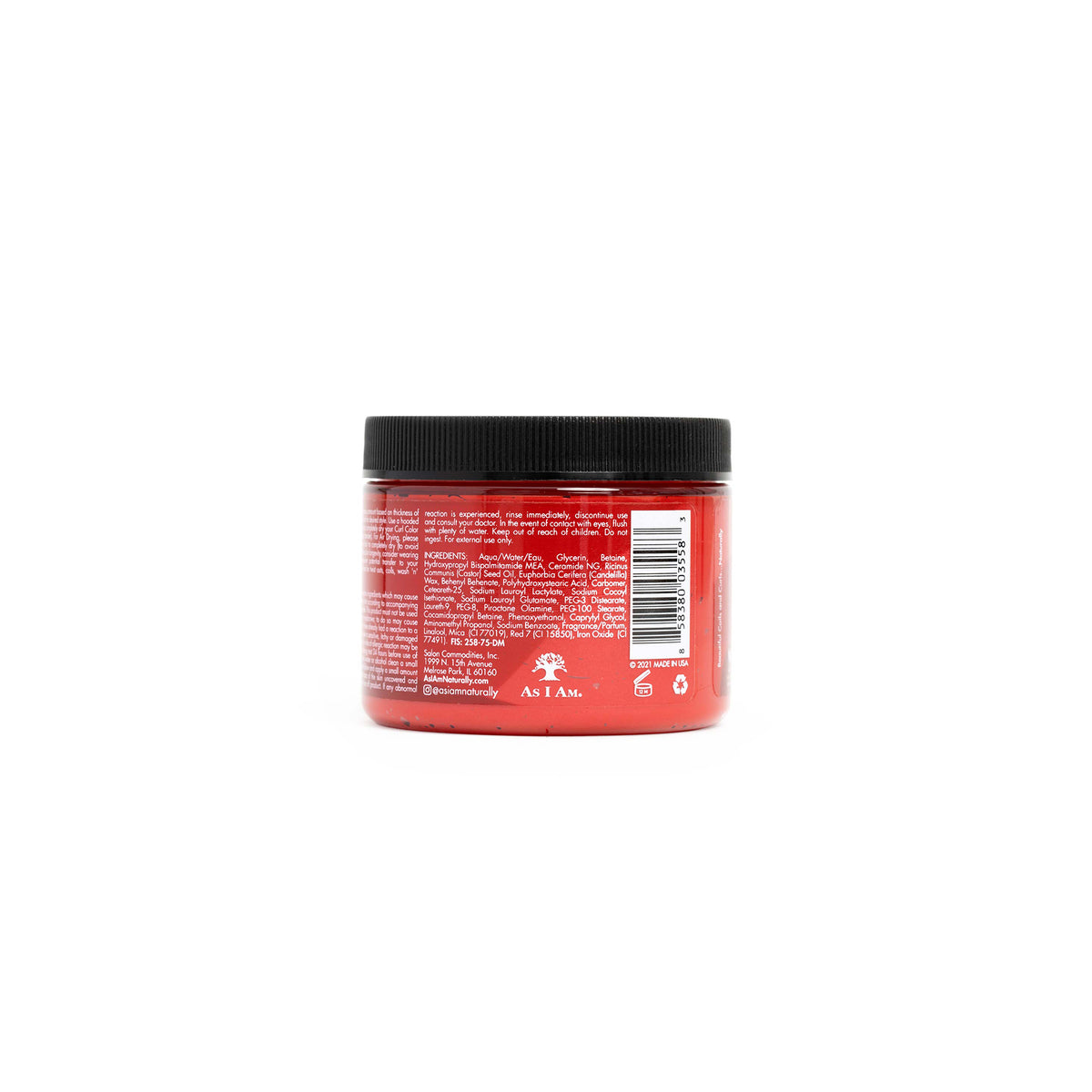As I Am Curl Color Hot Red - back with ingredients (Aqu/Water/Eau, Glycerin, Ceramide NG) and safety instructions.