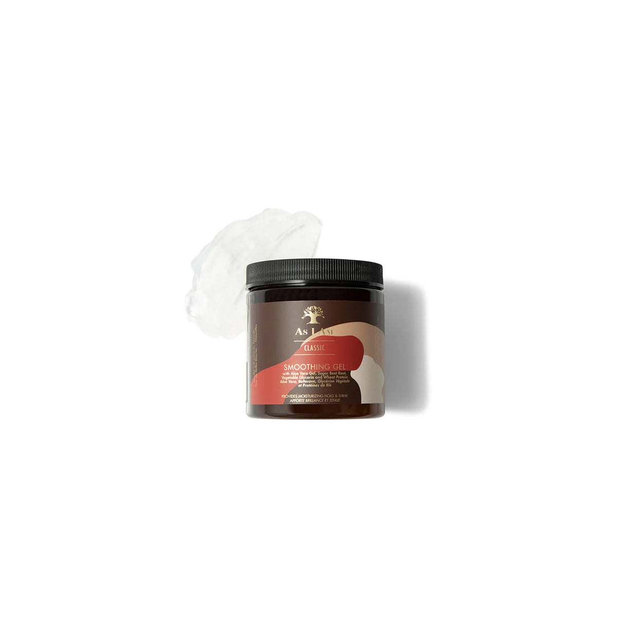 As I Am Classic Smoothing Gel (227g) with a blob of the white gel next to it to show the consistency of the product.