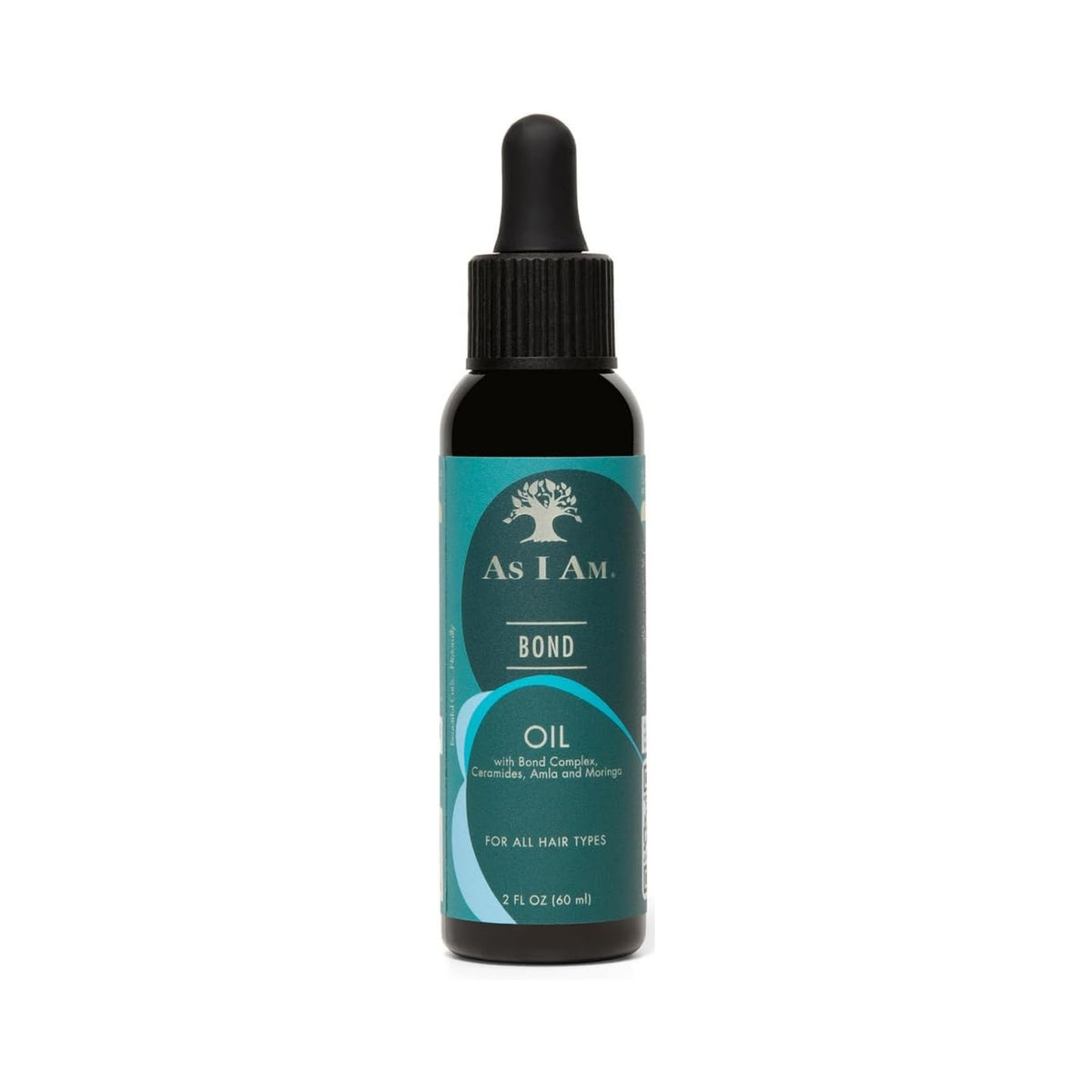 As I Am Bond Oil hårolie i sort dropperflaske med mørkegrøn etiket, 60 ml.