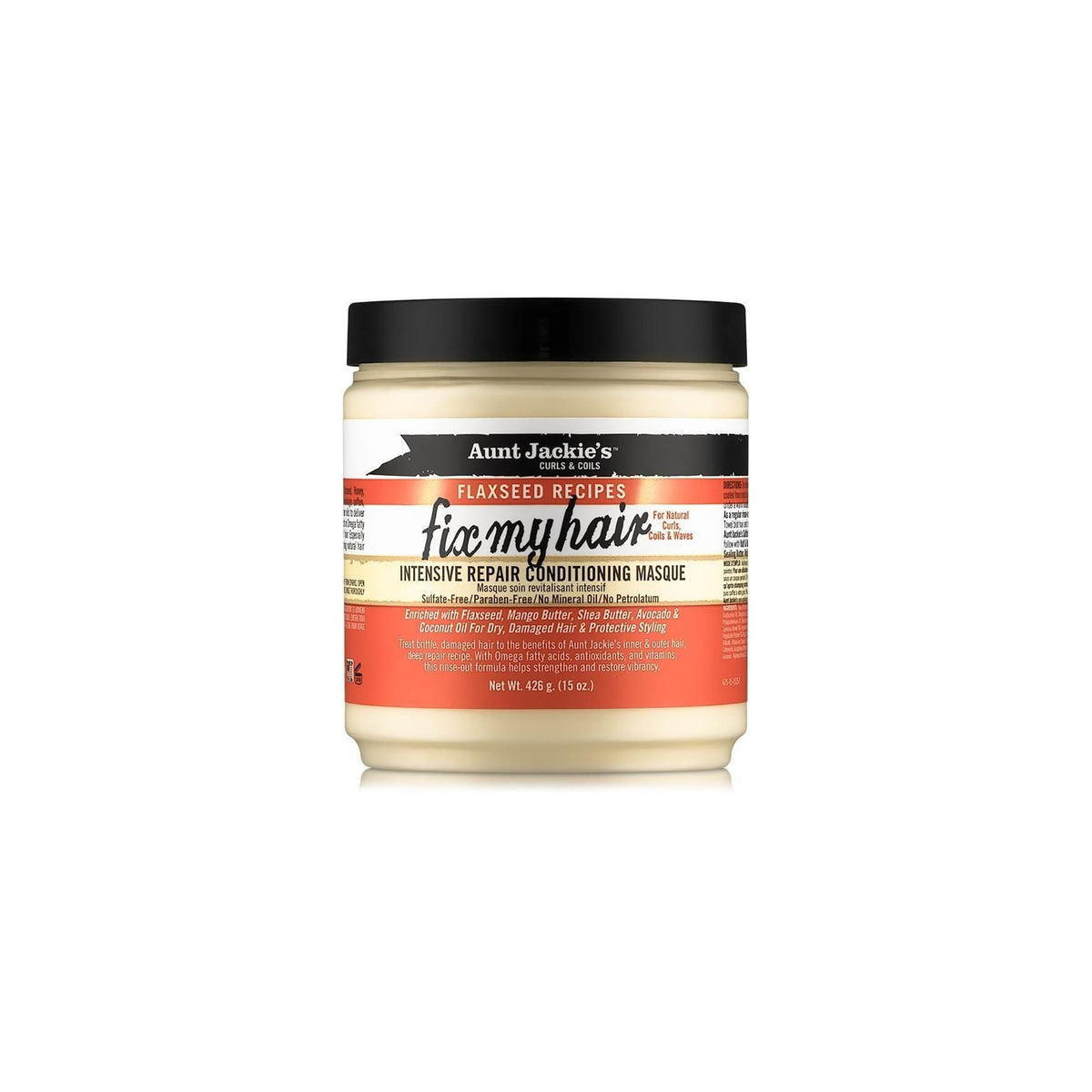 Container of Aunt Jackie's Fix My Hair Intensive Repair Hair Treatment for curly and natural hair. 