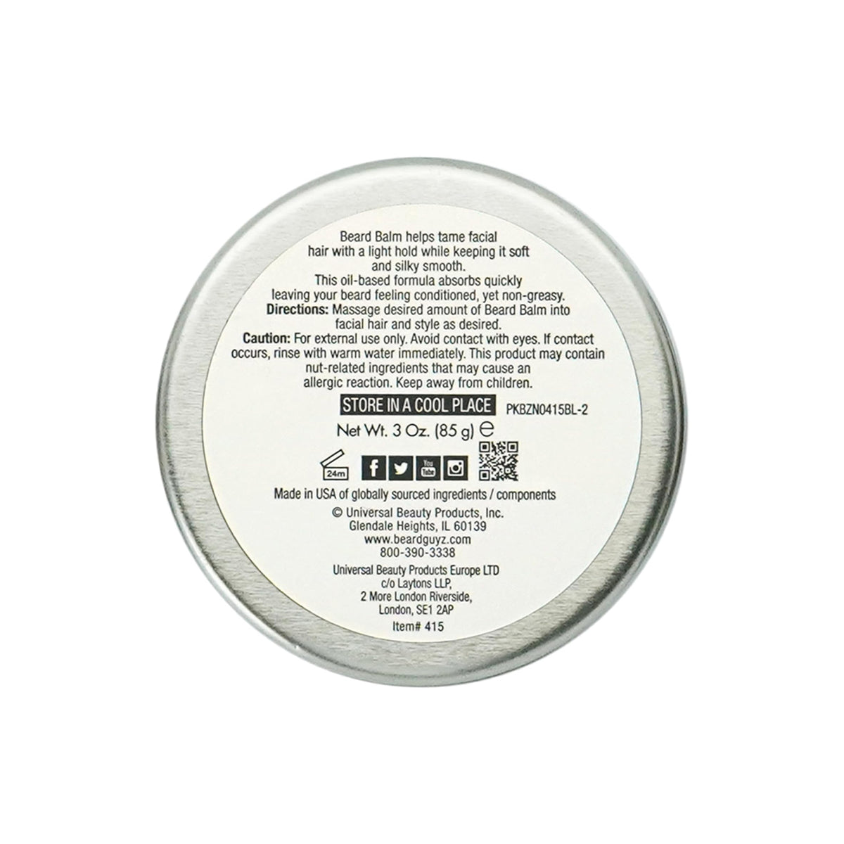 White can with black lettering containing Beard Guyz beard care conditioner. The can displays product information, such as ingredients, usage and warnings.