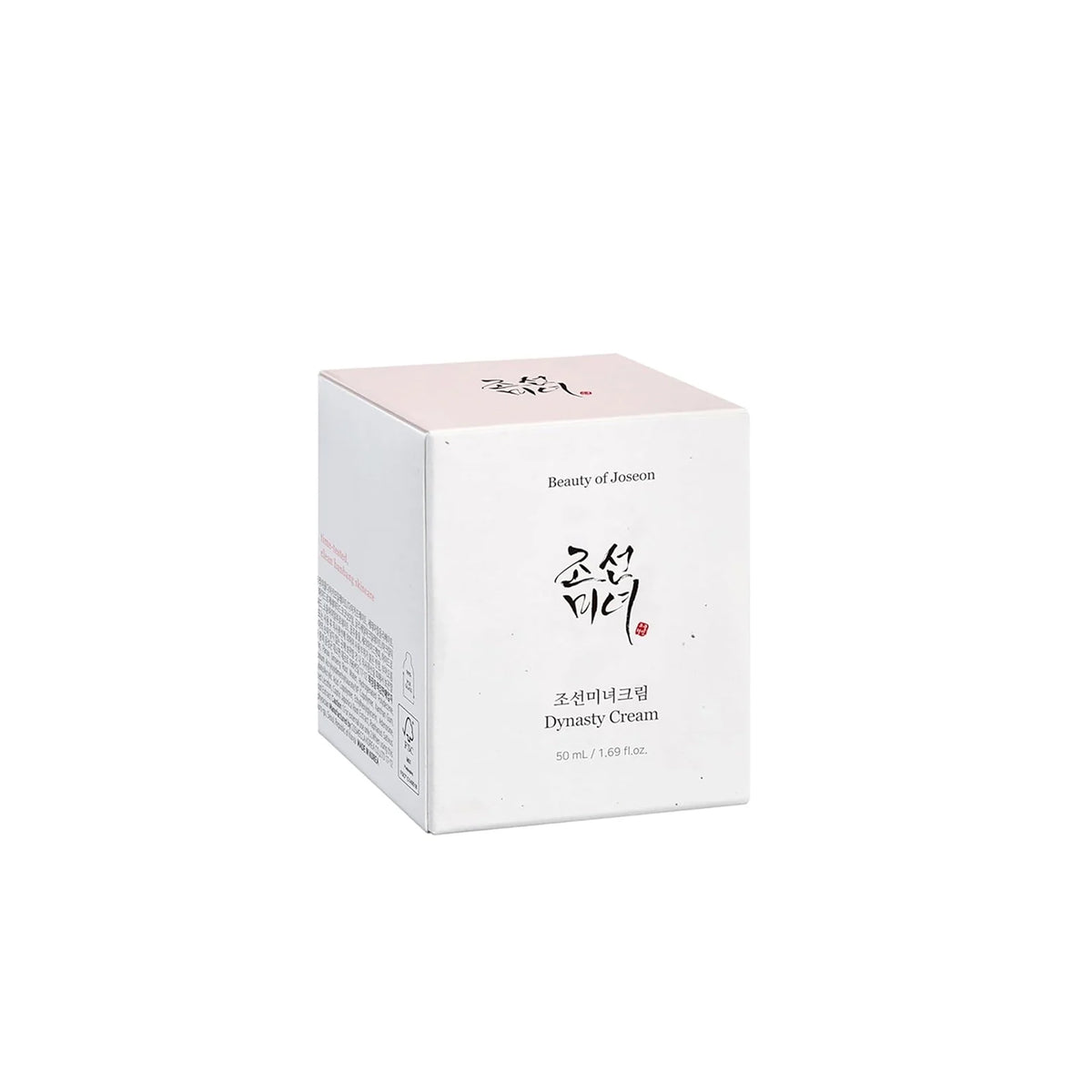 White box of Beauty of Joseon Dynasty Cream 50ml shown at an angle with black Korean writing and minimalist design.