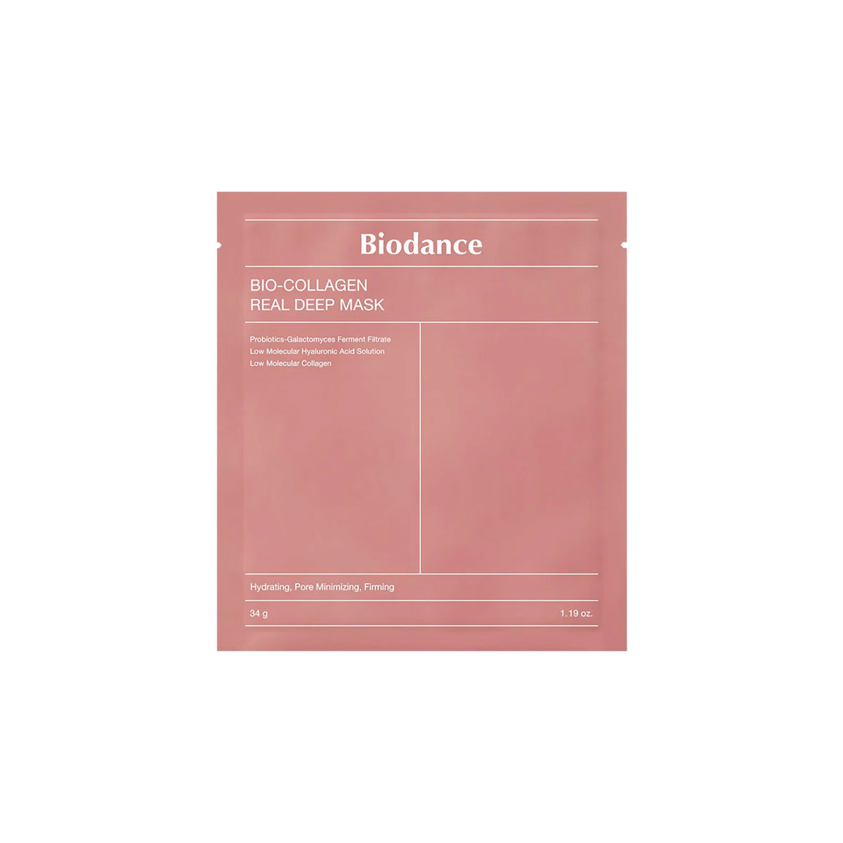 Pink package with Biodance Bio Collagen Real Deep Mask, a moisturizing and firming face mask with collagen.