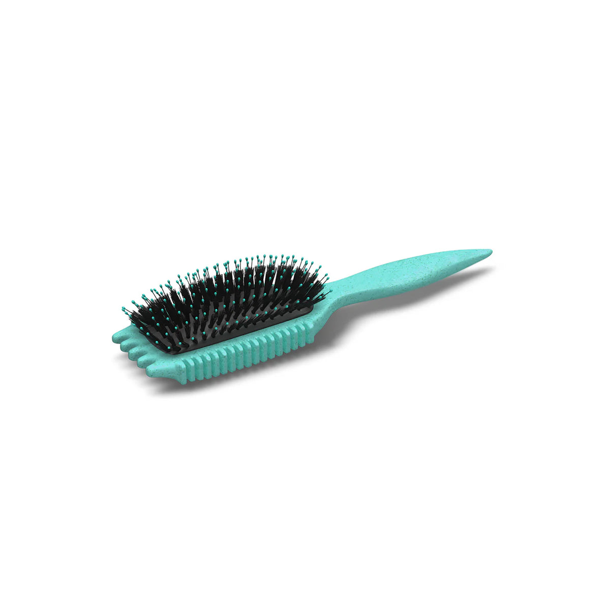 Turquoise Bounce Curl Define EdgeLift Brush with black bristles and ergonomic handle for precise styling of curls.