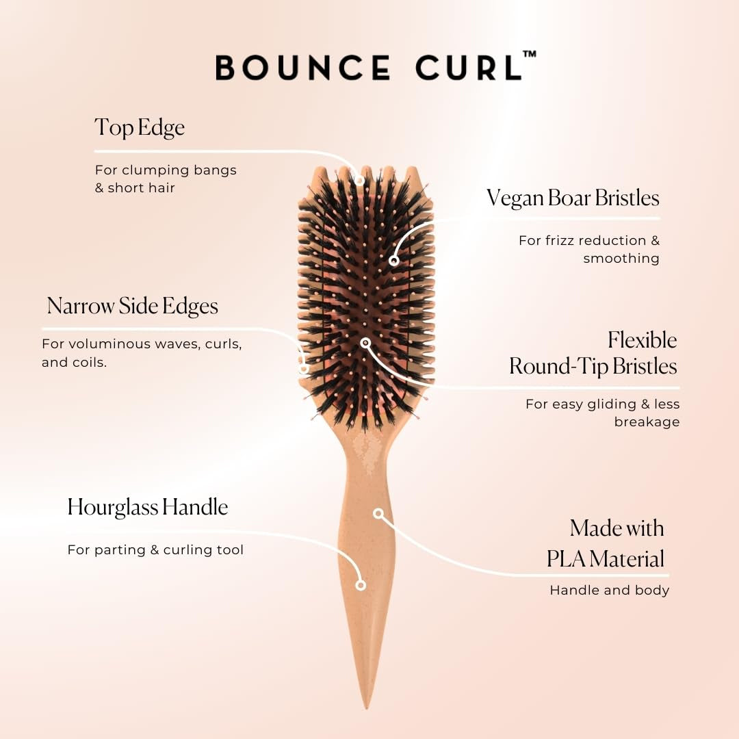 Bounce Curl Volume EdgeLift Brush Peach with flexible bristles, hourglass shaft and vegan bristles in a soft peach colour.