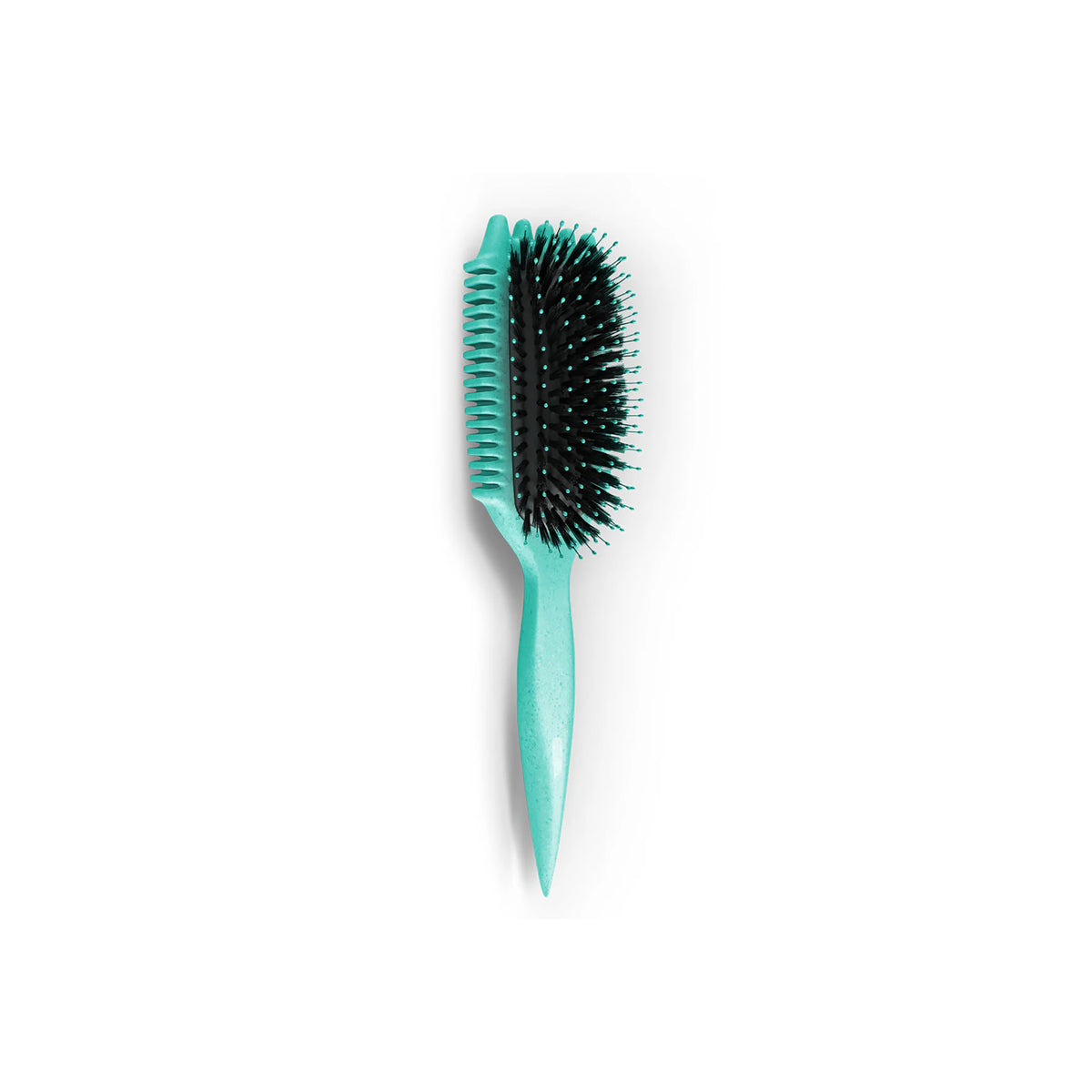 Teal colored Bounce Curl Volume EdgeLift Brush with black bristles, designed for volume and lift at the hair roots.