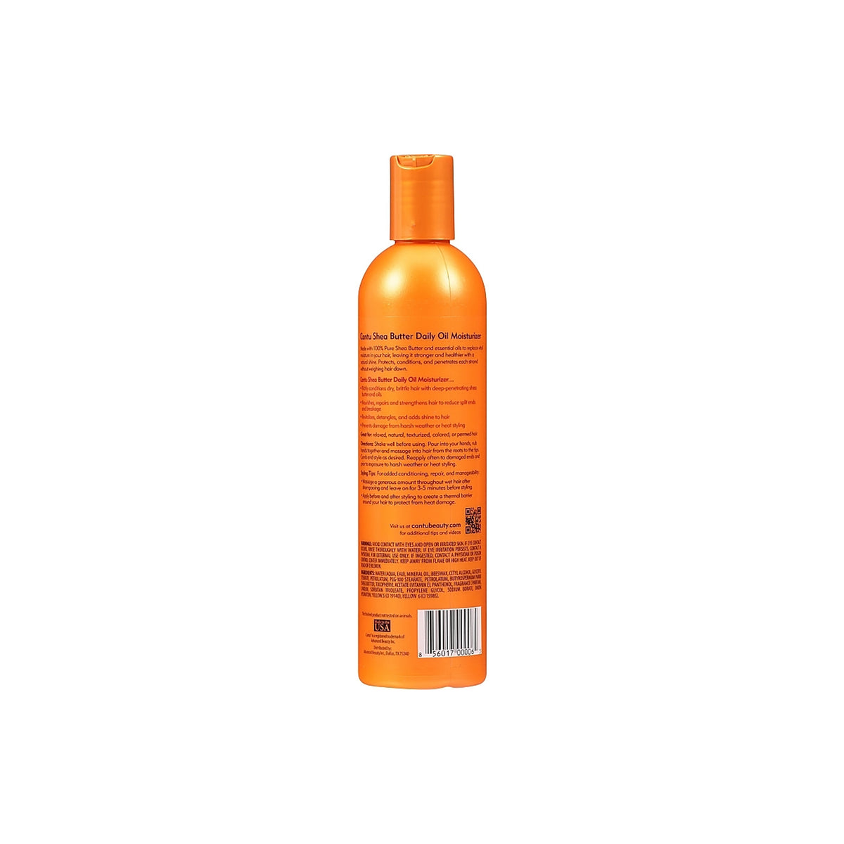 Back of Cantu Daily Oil Moisturizer with ingredients and directions for use.