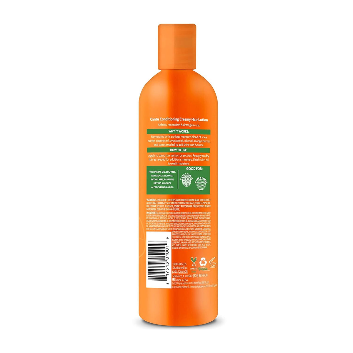 Cantu Shea Butter Natural Hair Creamy Hair Lotion (355ml) orange bottle with product information on the label.
