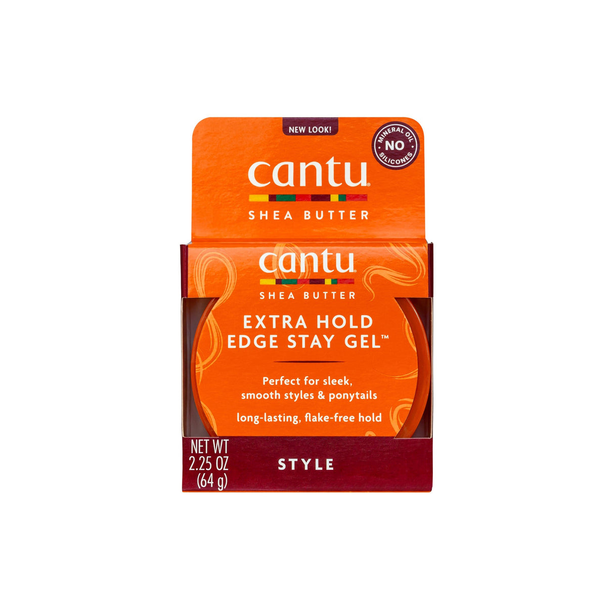 Container of Cantu Shea Butter Extra Hold Edge Stay Gel.