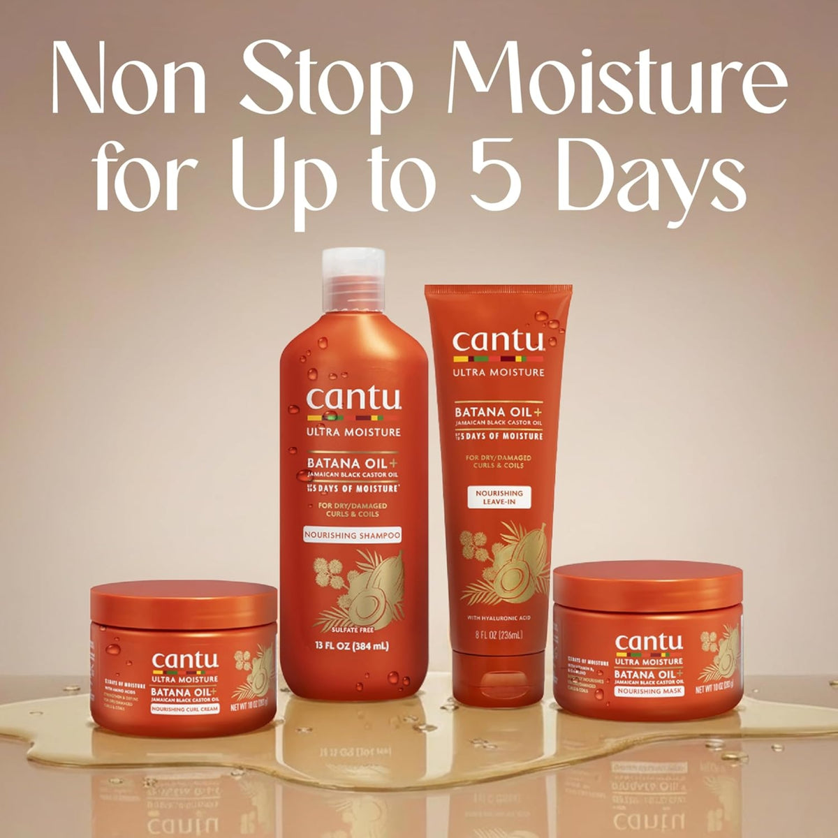 Cantu Ultra Moisture Batana Oil set with shampoo, leave-in, curl cream and mask - Non Stop Moisture for 5 days.