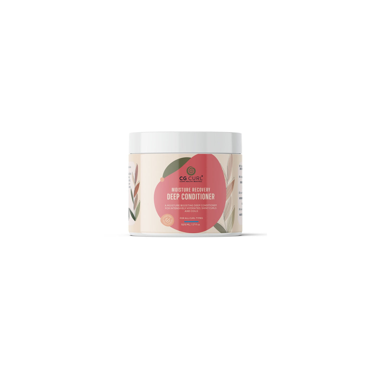 Container with CG Curl Moisture Recovery Deep Conditioner with white lid.
