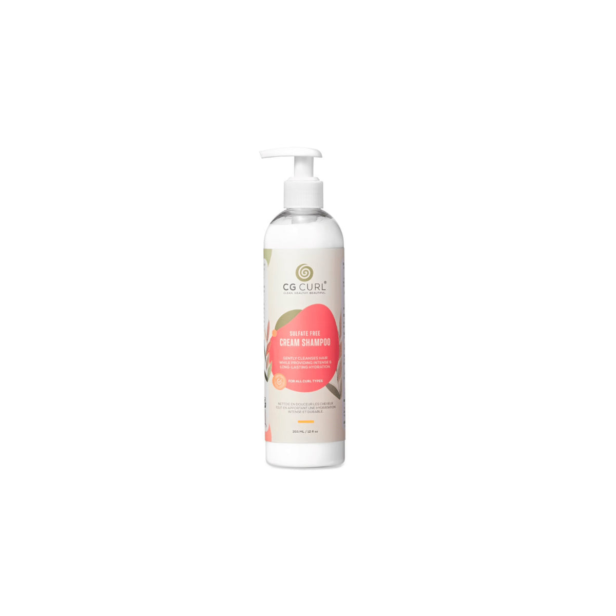 Bottle of CG Curl Sulfate-Free Cream Shampoo with white pump.