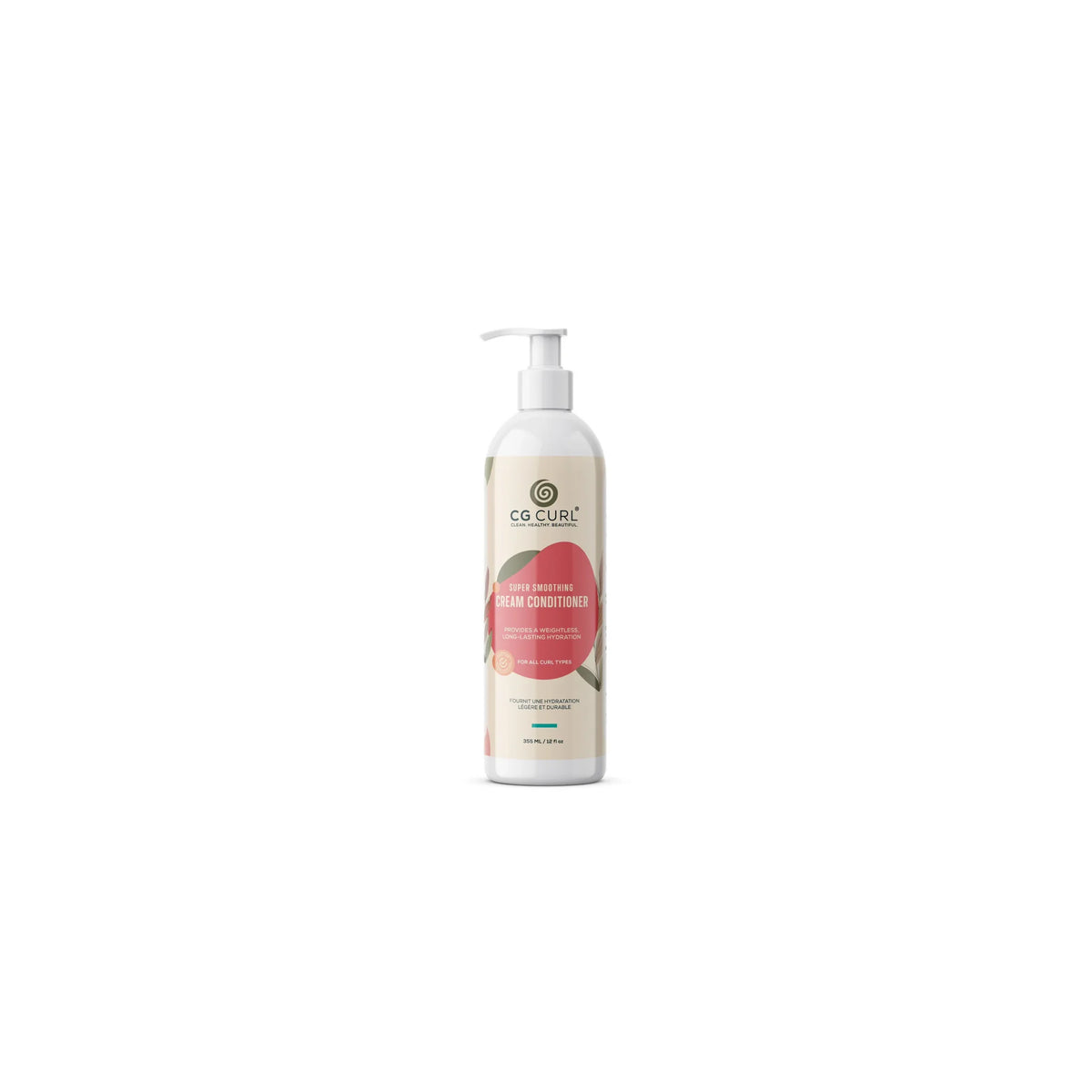 Bottle of CG Curl Super Smoothing Cream Conditioner with white pump.