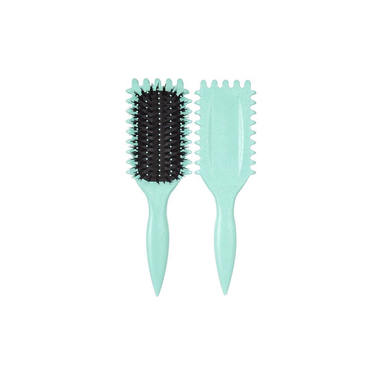 Curl Defining Styling hairbrush in light green with cushion and black bristles.