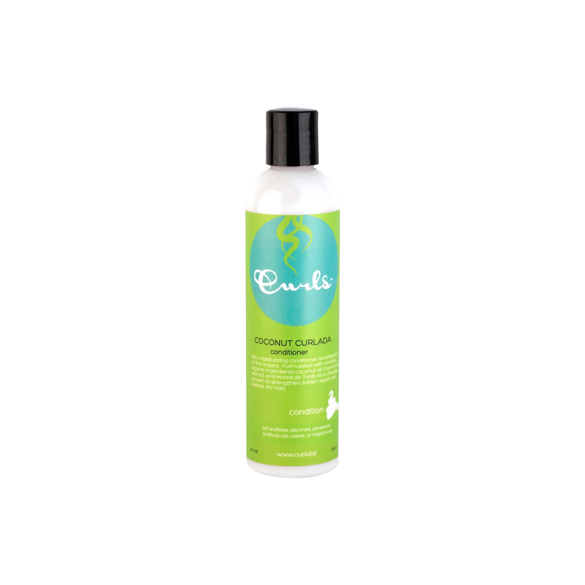 Curls Coconut Curlada Conditioner (240 ml). White bottle with green label and black cap. Conditioner with coconut for curly hair.