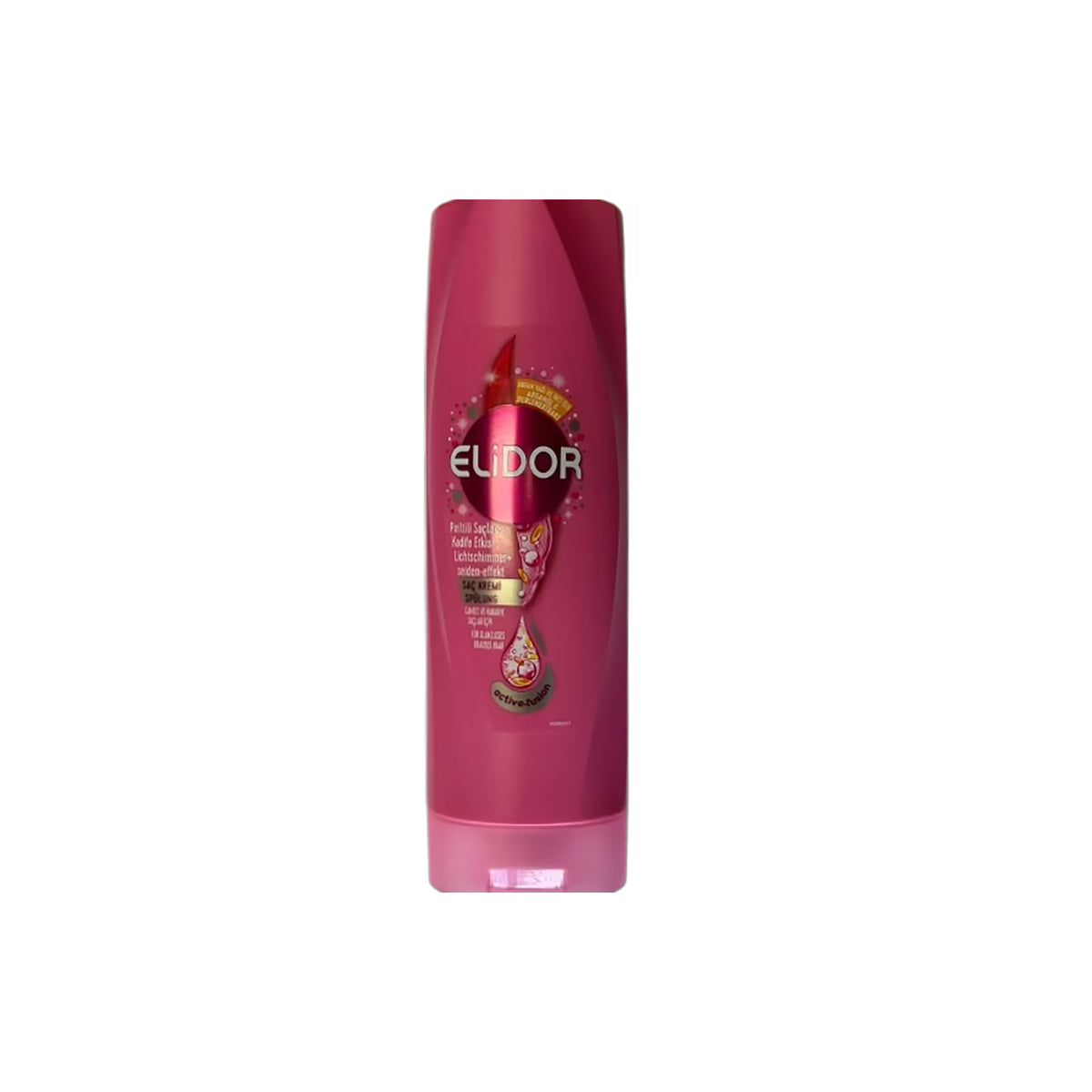 Pink bottle with Elidor Hydrate & Shine Conditioner 350ml for shiny and well-groomed hair.