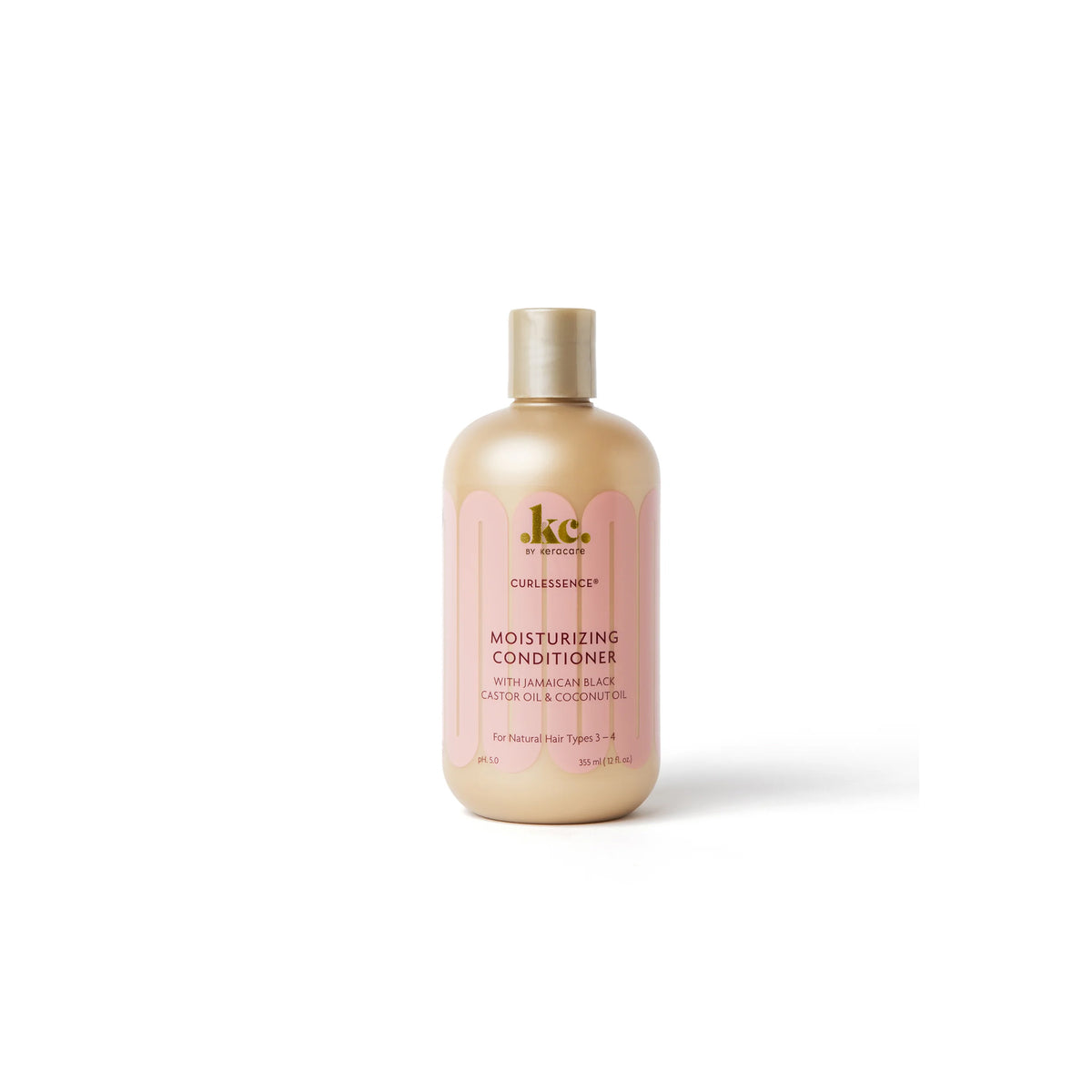 Golden bottle of Keracare Curlessence Moisturizing Conditioner with Jamaican black castor oil and coconut oil.