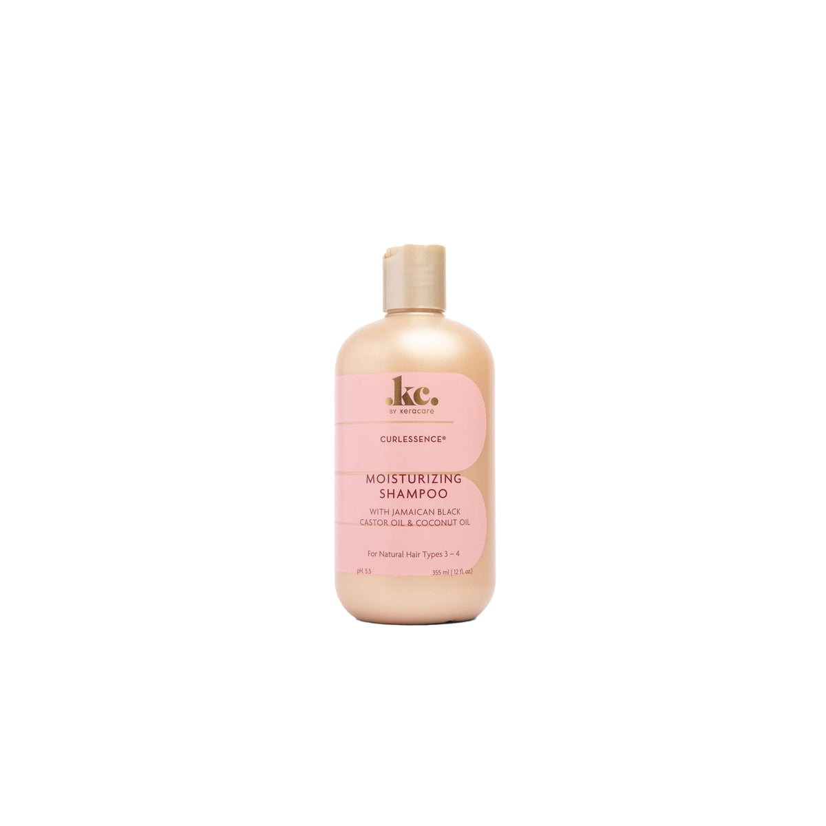 Bottle of KeraCare Curlessence Moisturizing Shampoo. Designed to moisturize type 3-4 naturally curly hair with Jamaican black castor oil and coconut oil.