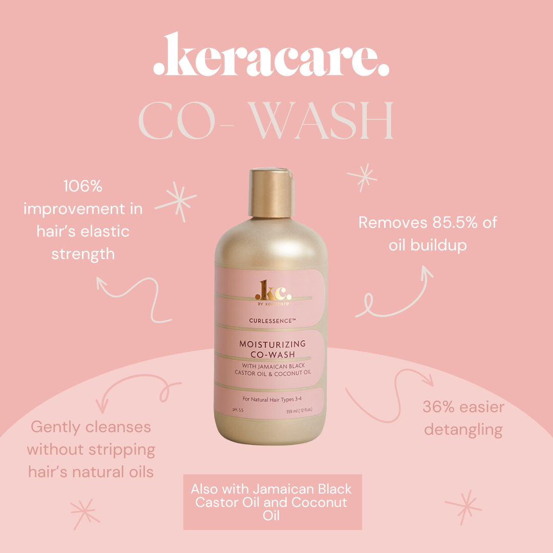 KeraCare Curlessence Moisturizing Co-Wash 355ml with Jamaican black castor oil and coconut oil against oil residues and improved elasticity.
