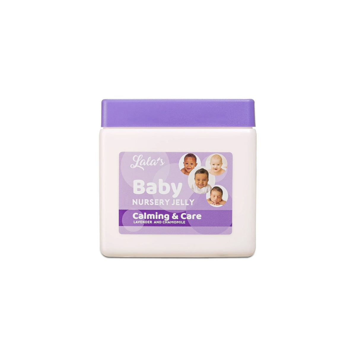 Container of Lala's Baby Nursery Jelly (368g), soothing and nurturing with lavender and chamomile, intended for baby care.