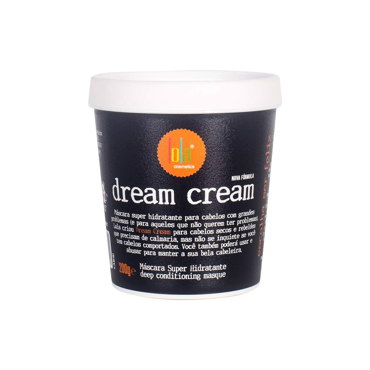 Black bucket with Lola Dream Cream Mask 200ml, a moisturizing hair treatment for dry and frizzy hair, seen against a white background.