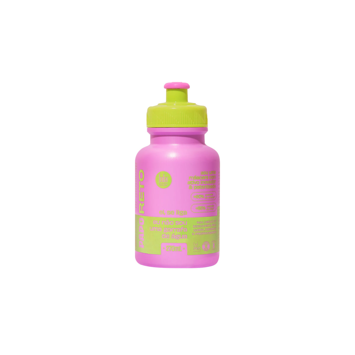 Light pink bottle with green lid of Lola Papo Reto Molecular Repair Mask 270ml against white background.