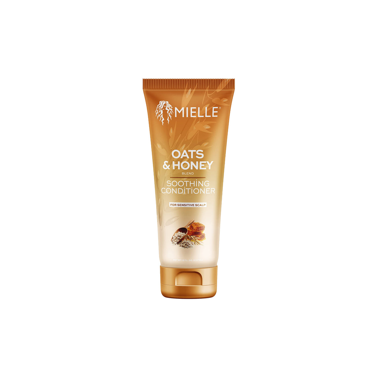 Mielle Oats & Honey Soothing Conditioner 237ml in golden tube with oats and honey on the label.