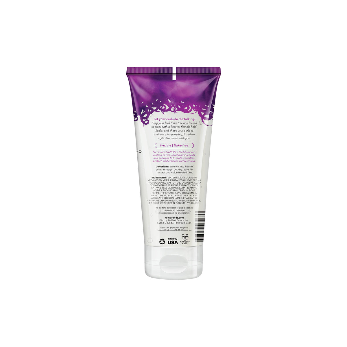 Back of tube of Not Your Mother's Curl Talk Frizz Control Sculpting Gel with ingredients list and instructions for use.