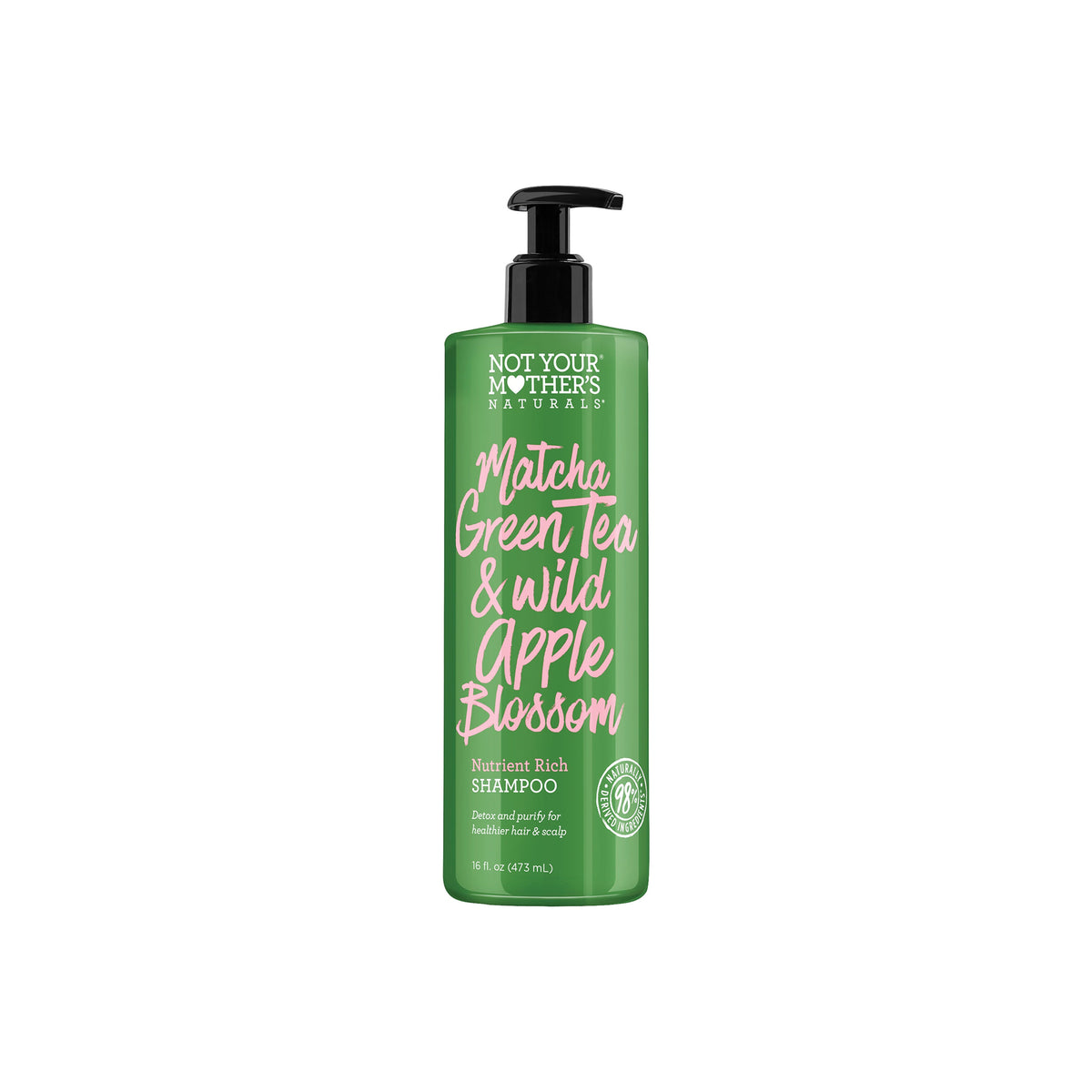 Not Your Mother's Matcha Green Tea & Wild Apple Blossom Conditioner 473 ml in green bottle with black pump and pink writing.