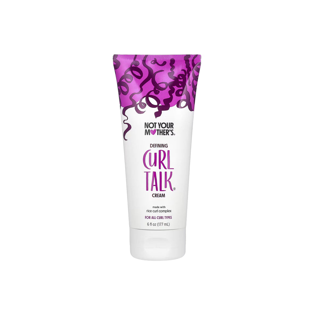 Not Your Mother's Curl Talk Cream 177 ml in white tube with purple graphic pattern, developed to define curls.