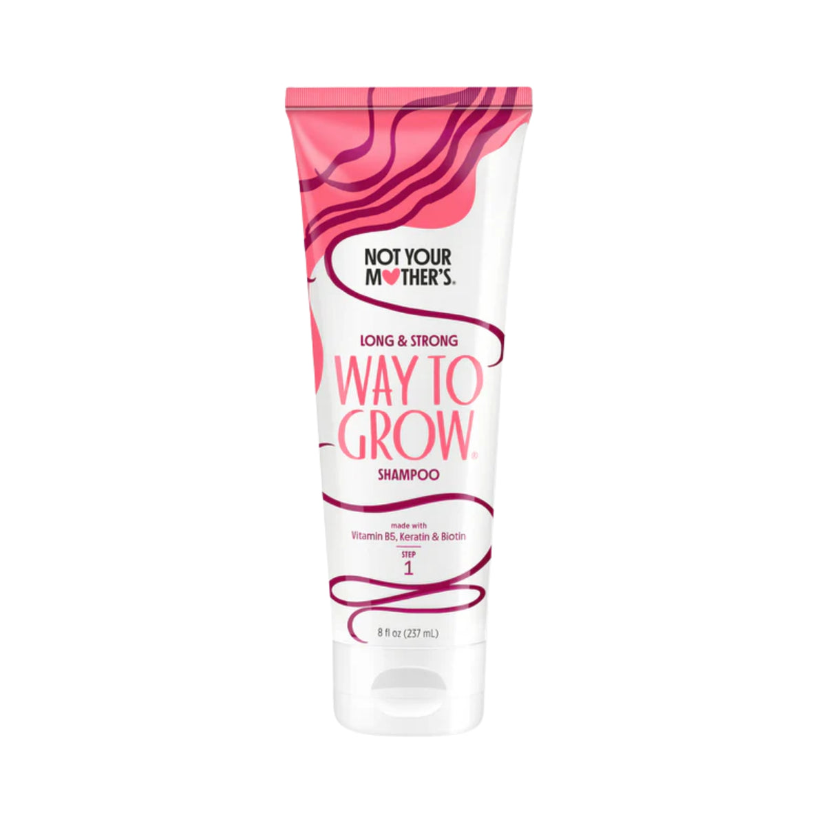Not Your Mother's Way to Grow Long & Strong shampoo in pink tube with 237ml for hair growth.