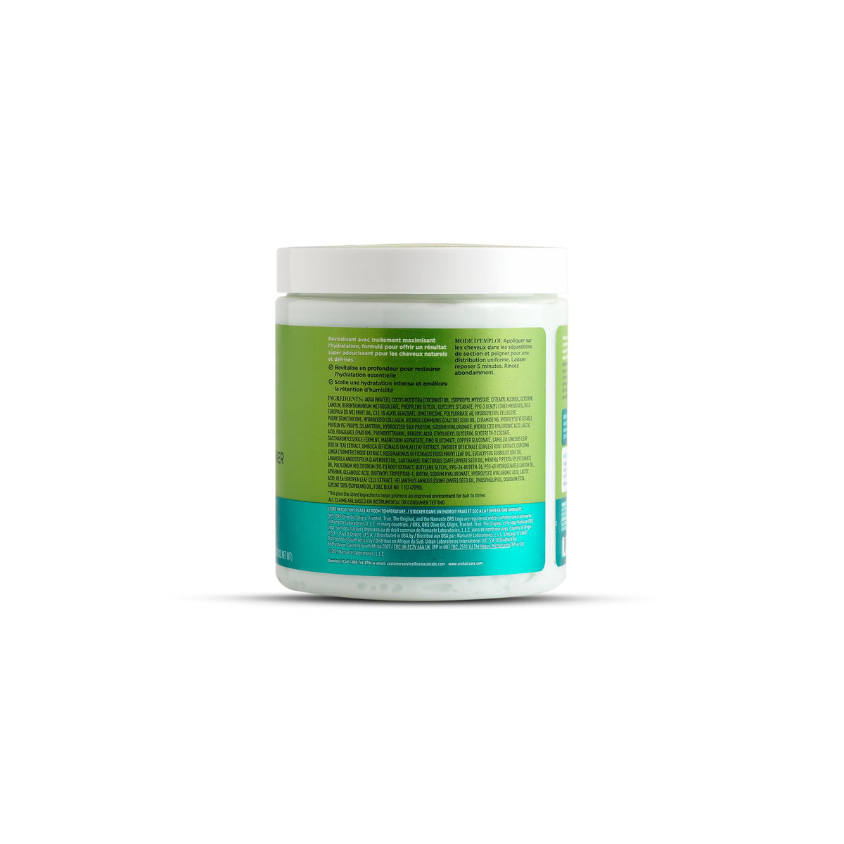 Back of ORS Olive Oil Max Moisture Super Nourishing Daily Curl Crème (227g) with ingredients list and instructions for use.