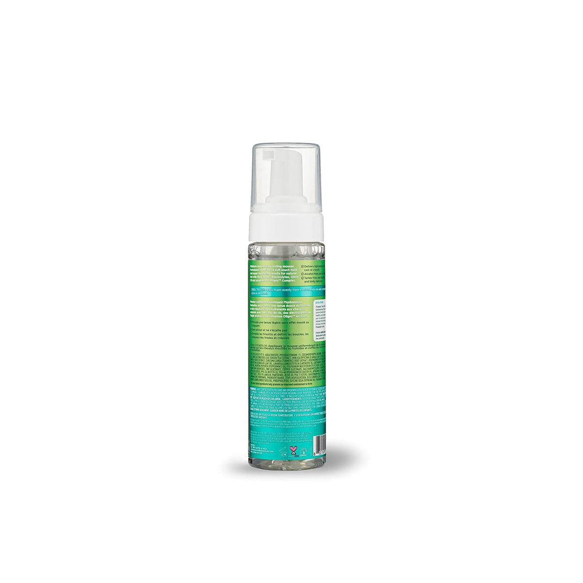 Back of ORS Olive Oil Max Moisture Super Soft Style Curl Defining Mousse (207ml) with ingredient list and directions for use.