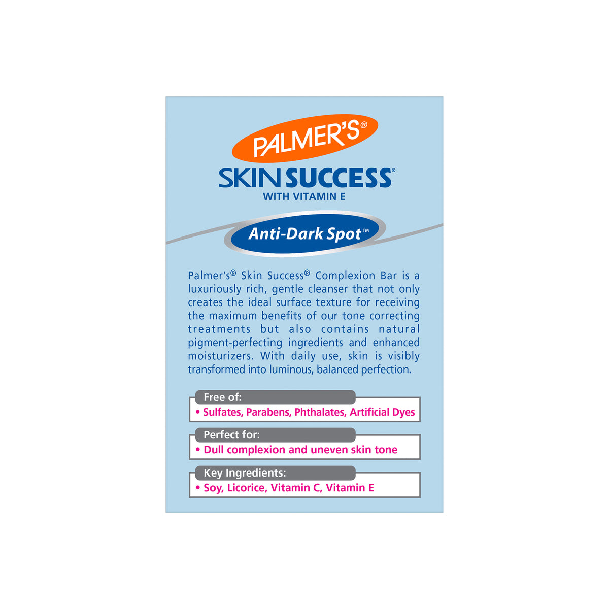 Palmer's Skin Success Anti-Dark Spot Soap. Product information about the soap, including ingredients and benefits.