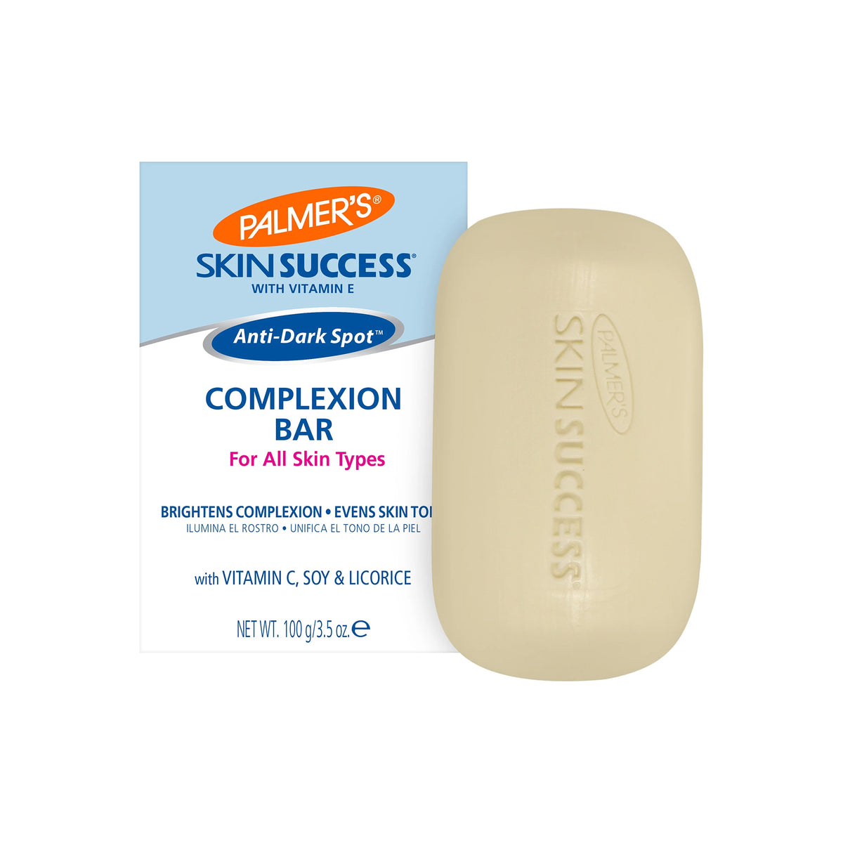 Palmer's Skin Success Anti-Dark Spot soap for all skin types. White soap with blue and white label.