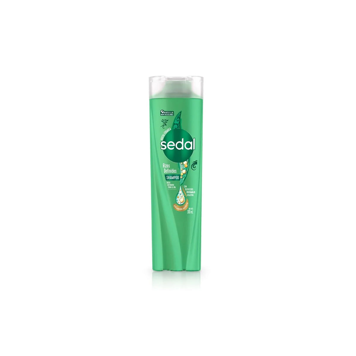 Green bottle of Sedal Define Curl Shampoo 400ml, with transparent lid and white text, standing on a white background.