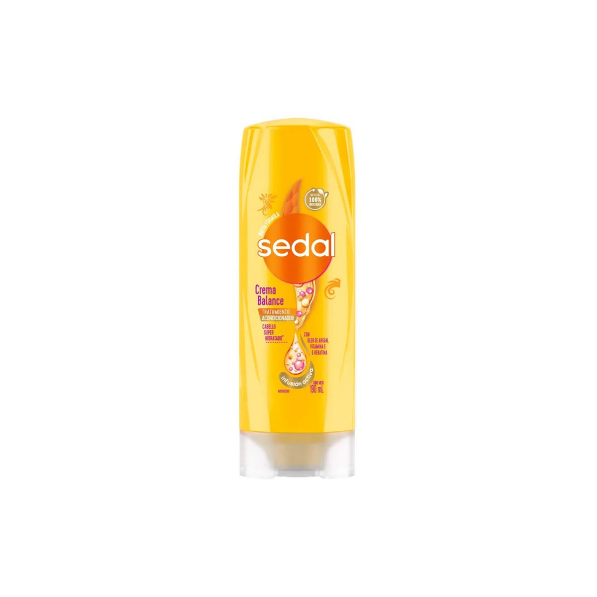 Yellow bottle of Sedal Hydrate Shine Conditioner 350ml, with transparent lid and orange details, standing on a white background.