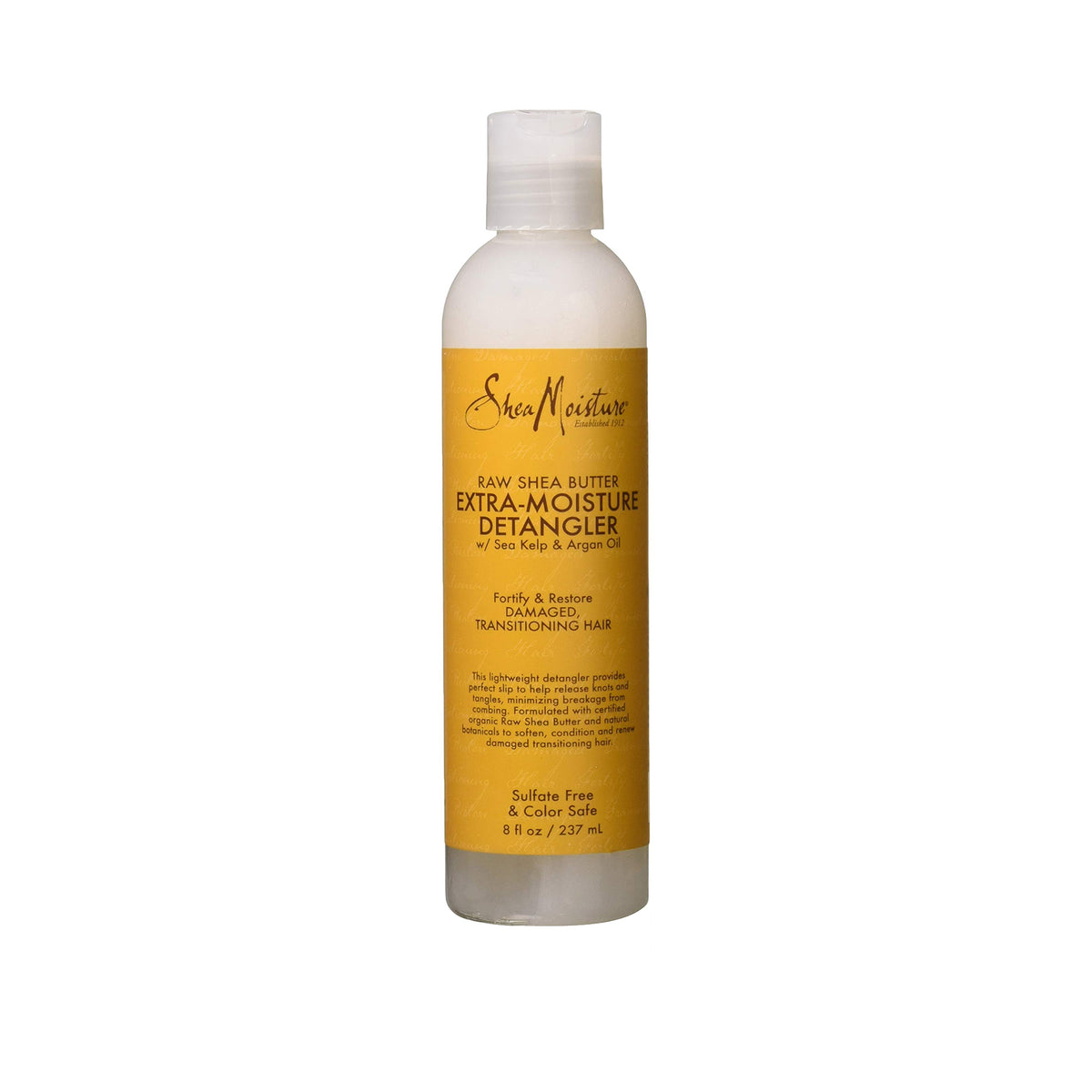Shea Moisture Raw Shea Butter Extra-Moisture Detangler (237 ml). A lightweight conditioner with shea butter, seaweed and argan oil that smoothes knots and minimizes breakage on damaged and transitional hair. Sulfate-free and colour-preserving.